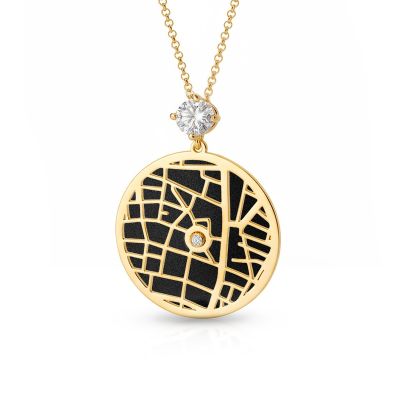 Precious Spot Silhouette Map Necklace With 1 Ct Diamond [18K Gold Plated]