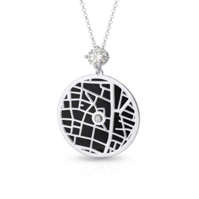 Precious Spot Silhouette Map Necklace With 1 Ct Diamond [Silver]