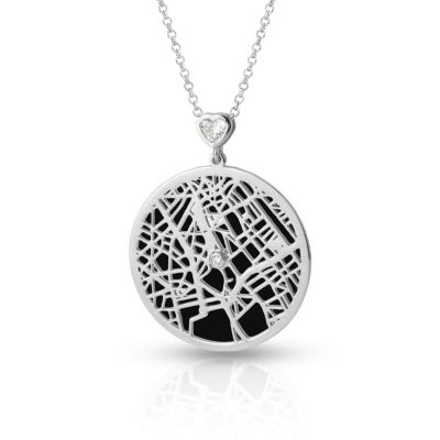 Precious Spot Silhouette Map Necklace with Heart Diamond [14 Karat White Gold]