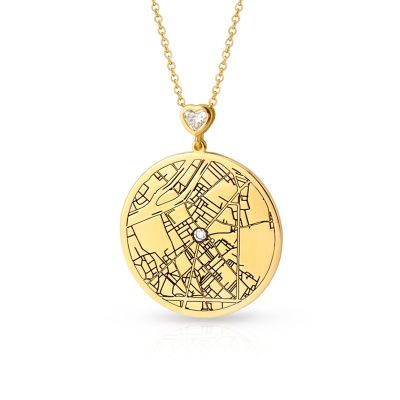 Talisa Map Engraved Necklace with Heart Diamond [14 Karat Gold]