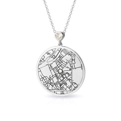 Talisa Map Engraved Necklace with Heart Diamond 