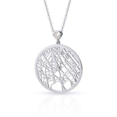 Talisa Map Necklace with Heart Diamond [14 Karat White Gold]
