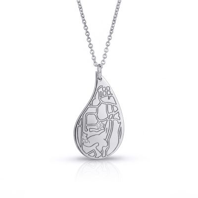 Threads Of Life Engraved Map Necklace [14 Karat White Gold]