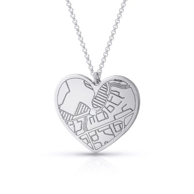 Ties of Heart Engraved Map Necklace [Sterling Silver]