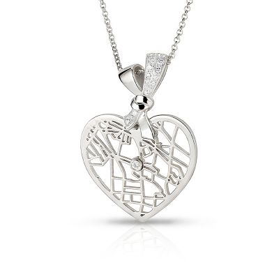 Ties of Heart Map Necklace with Diamond Bow