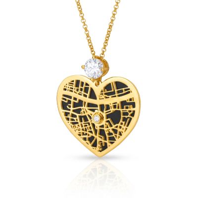 Heart Silhouette Map Necklace With 1 Ct Diamond [18K Gold Plated]