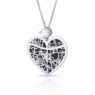 Heart Silhouette Map Necklace With 1 Ct Diamond [Silver]