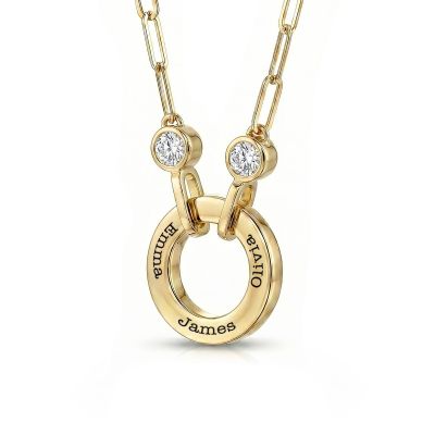 Family Circle Link Chain Name Necklace with Diamonds [18K Gold Vermeil]