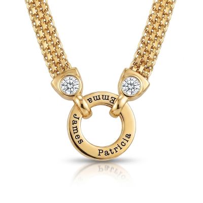 Family Circle Milanese Chain Name Necklace with Diamonds [18K Gold Plated]