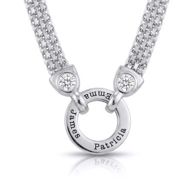 Family Circle Milanese Chain Name Necklace with Diamonds [Silver]
