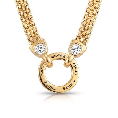 Family Circle Milanese Chain Name Necklace with Diamonds [18K Gold Plated]