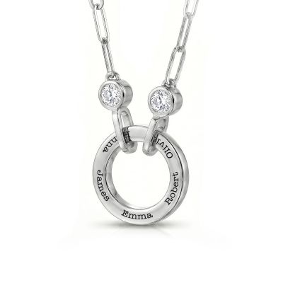 Family Circle Link Chain Name Necklace with Diamonds [Silver]