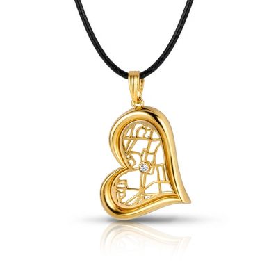 Ties of Heart Map Necklace – [18K Gold Vermeil / Black Cord]