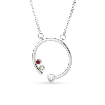 Mother's Heart Diamond Necklace with Birthstones [Sterling Silver]