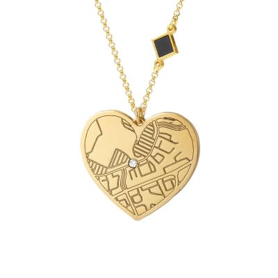 Ties of Heart Engraved Map Necklace with Nano Bible [14 Karat Gold]