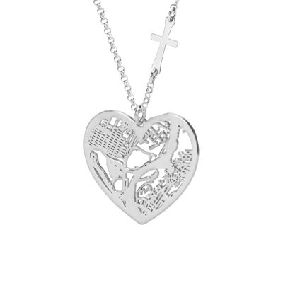 Ties of Heart Map Necklace with Sideways Cross [Sterling Silver]