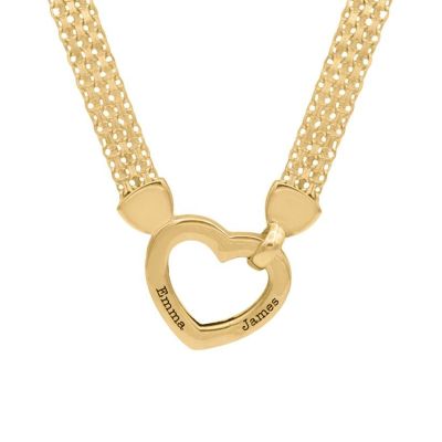 Collar Herringbone Lazos de Corazón con Nombre [Bañado en Oro de 18K]