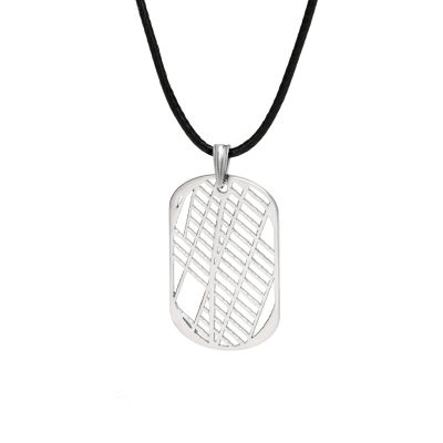 Map Tag Necklace for Men - Sterling Silver / Black Cord