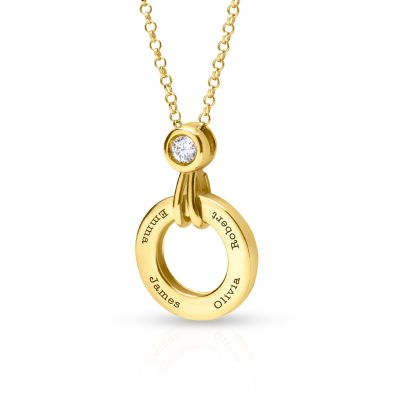 Family Circle Engraved Necklace with Diamond [14 Karat Gold]