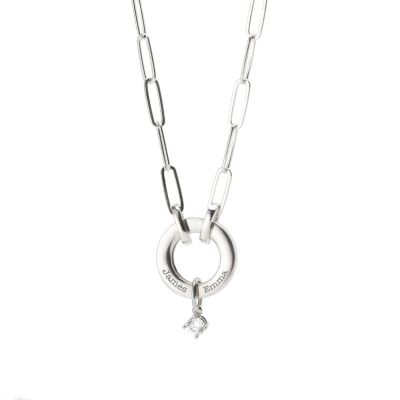 Helena Circle Link Chain Name Necklace with 0.5ct Diamond [Sterling Silver]