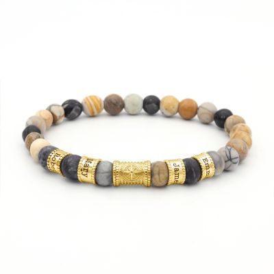Compass Women Name Bracelet With Picasso Jasper Stones [18K Gold Plated]