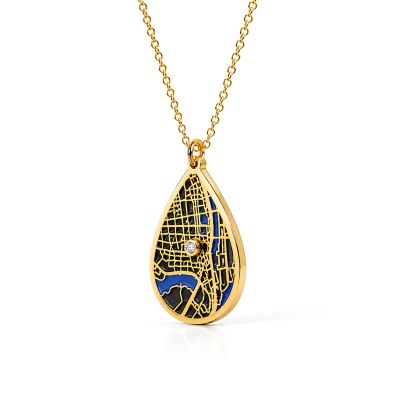 Cherished Spot Aqua Silhouette Map Necklace [18K Gold Plated]