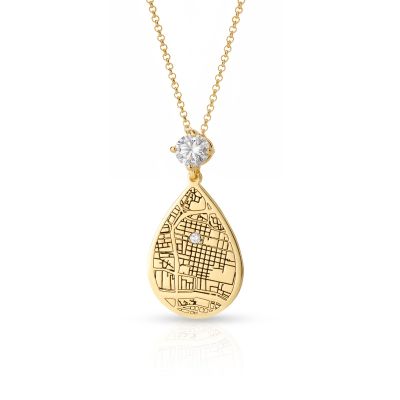Cherished Spot Engraved Map Necklace With 1 Ct Diamond [14 Karat Gold]
