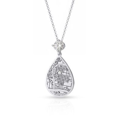 Cherished Spot Engraved Map Necklace With 1 Ct Diamond 
