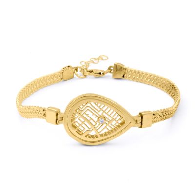 Bracelet Carte Lieu Précieux avec Chaîne Tressée - Vermeil 18ct 