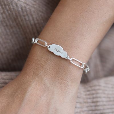 Bracelet Septième Ciel avec Prénoms [Chaîne à Trombones / Argent 925]