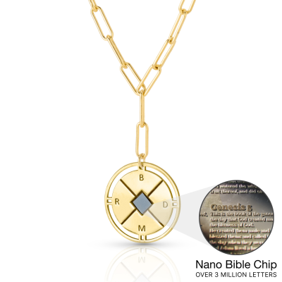 Compass Initials Necklace with Nano Bible [18K Gold Plated] 