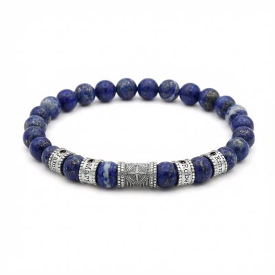 Bracelet Homme Boussole avec Diamants Noirs 0,20 ct - Lapis-Lazuli