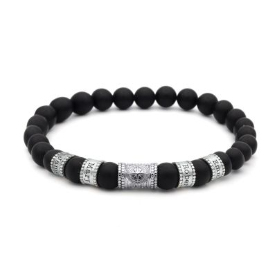 Compass Men Name Bracelet with Black Onyx Stones