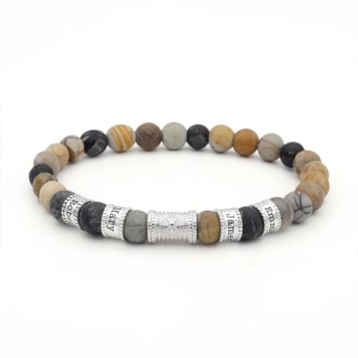 Kompass Herrenarmband aus Picasso Jaspis mit Gravur