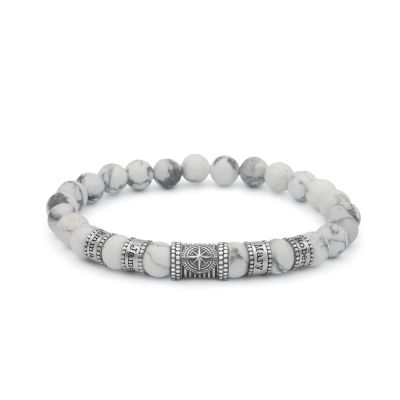 Bracelet Howlite Prénom avec Boussole pour Homme