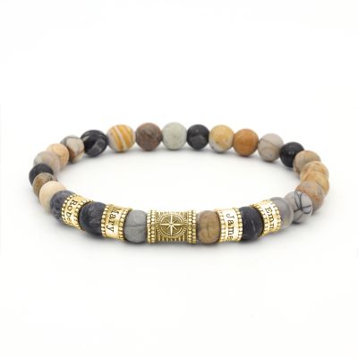 Compass Women Name Bracelet With Picasso Jasper Stones [18K Gold Vermeil]