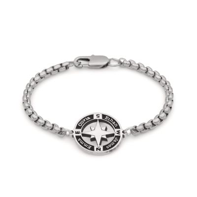 True North Compass Men Name Bracelet - Box Chain