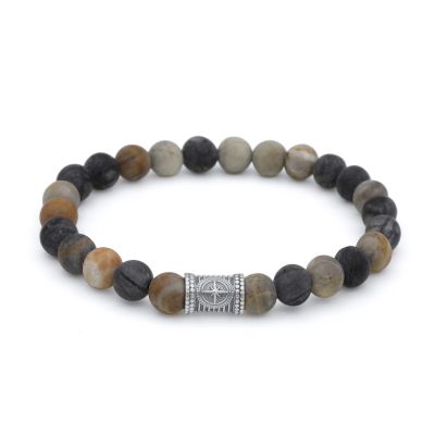 Bracelet Boussole pour femme orné de pierres de Jaspe Picasso - Argent 925