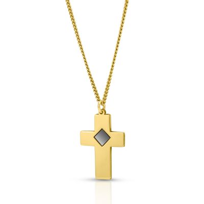Cross Necklace with Nano Bible for Men - 18K Gold Plated