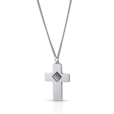 Cross Necklace with Nano Bible for Men - Sterling Silver