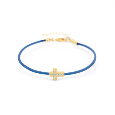 Crystal Cross Bracelet - Blue Cord [18K Gold Plated]