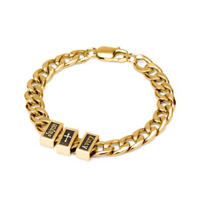 Cuban Link Chain Name Bracelet With Cross [18K Gold Plated]