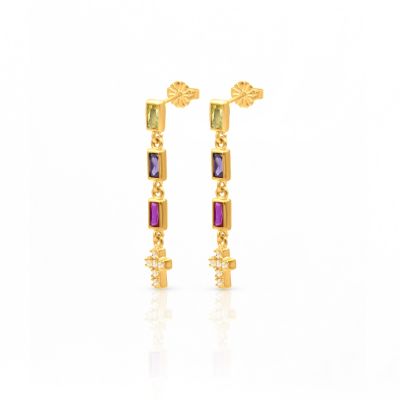 Glänzende Ohrringe mit Kreuz und Geburtssteinen [750er vergoldet]