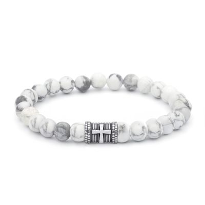 Bracelet Croix en Howlite pour Femme – Argent 925