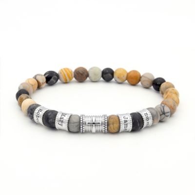 Cross Men Name Bracelet With Picasso Jasper Stones