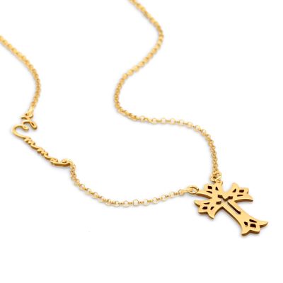 Cross Signature Name Necklace [18K Gold Vermeil]