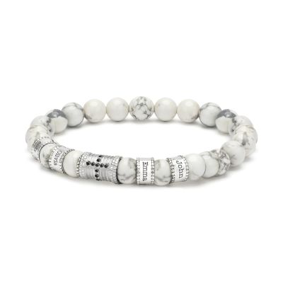 Diamond Cross Bracelet With Howlite Stones [Sterling Silver]
