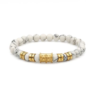 Cross Women Name Bracelet With Howlite Stones [10 Karat Gold]