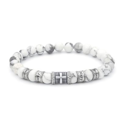 Cross Women Name Bracelet With Howlite Stones [Silver]