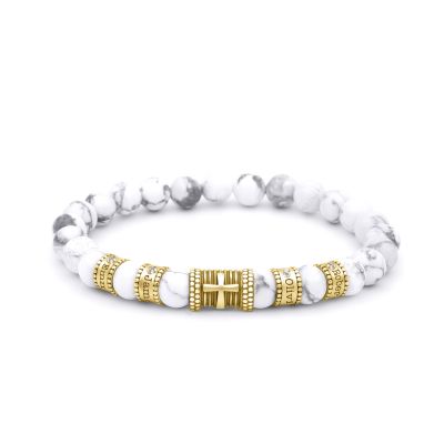 Cross Diamond Name Bracelet - Howlite [18K Gold Vermeil]